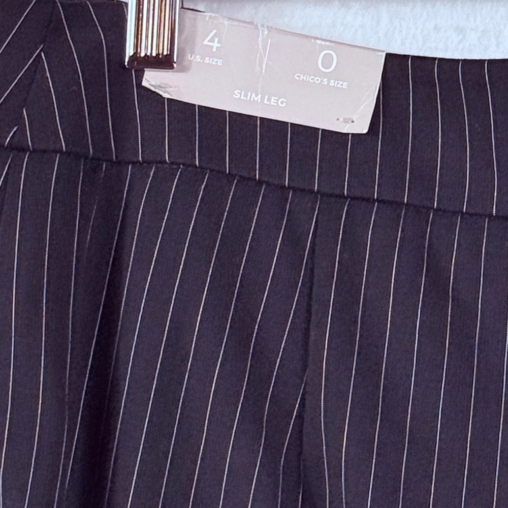 Chico's Pinstripe Trousers Womens 0 4 Black Slim Leg Corporate Stretch Suit NEW - Picture 8 of 9